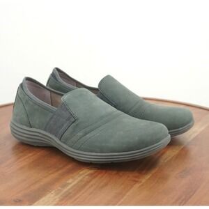 Aravon Womens Beaumont Twin Gore Loafers Slip On Shoes Green Leather Size 10D